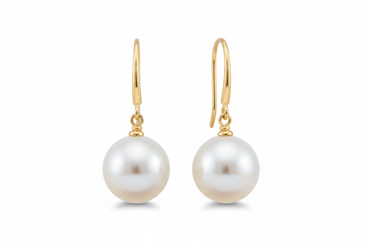 Pearl Drop Earrings with freshwater pearls on gold hooks